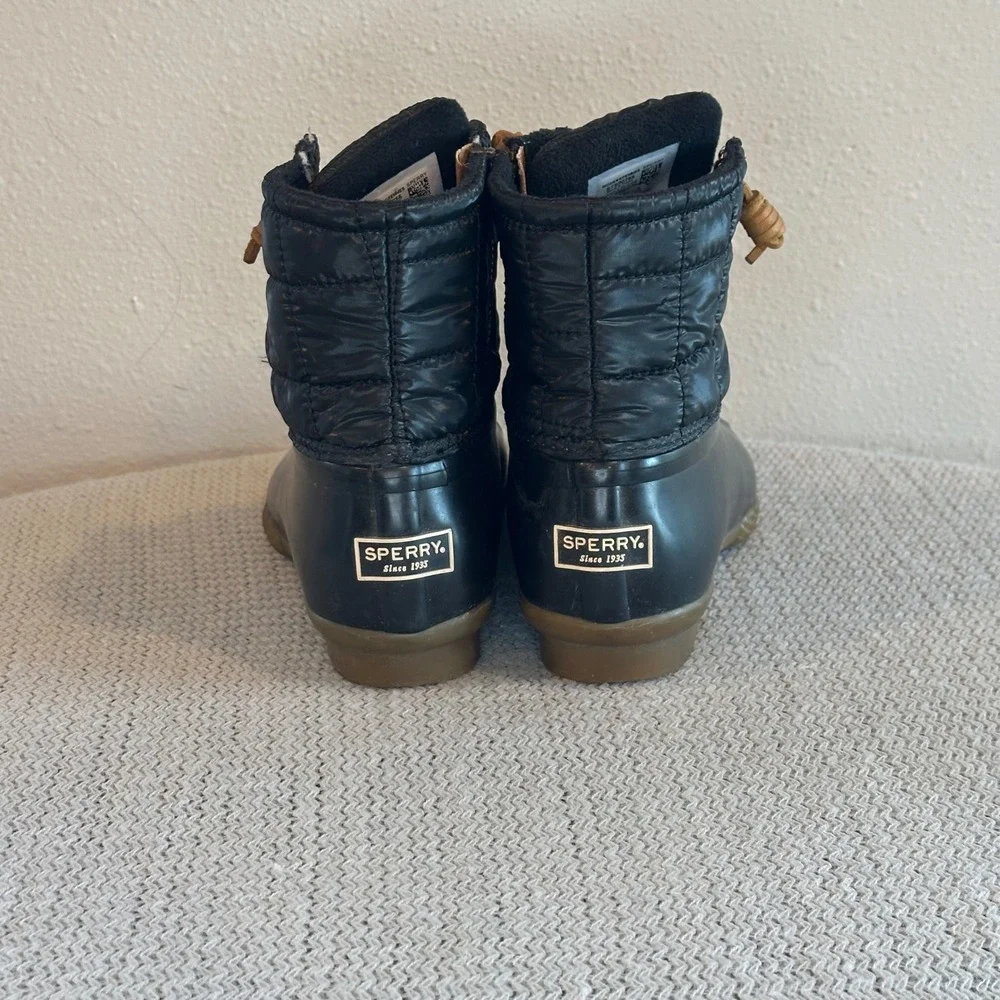 Sperry Saltwater Duck Boots Womens 6.5 Black Quilted Waterproof Outdoor Classic